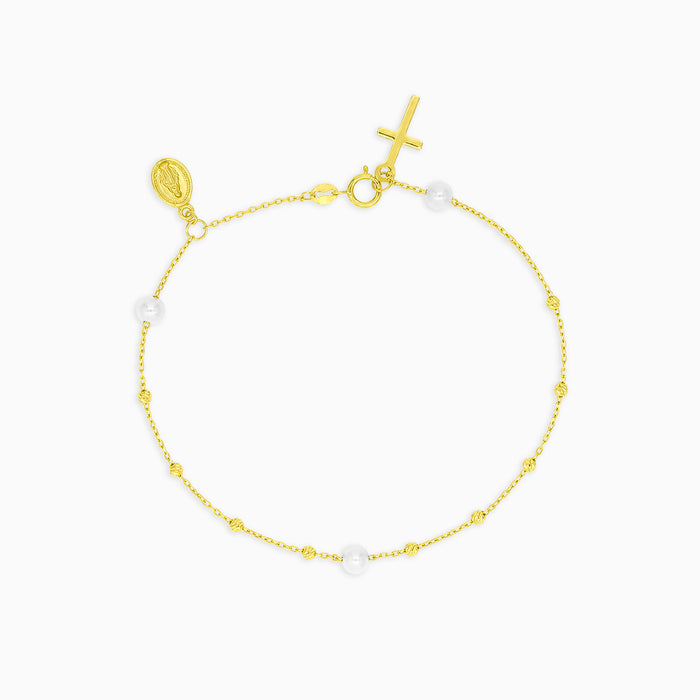 Gold Pearl Religious Charm Bracelet