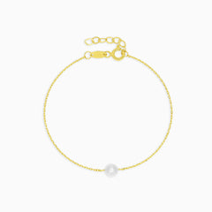 Gold Single Pearl Delicate Chain Bracelet