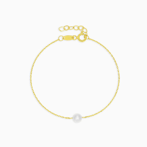 Gold Single Pearl Delicate Chain Bracelet