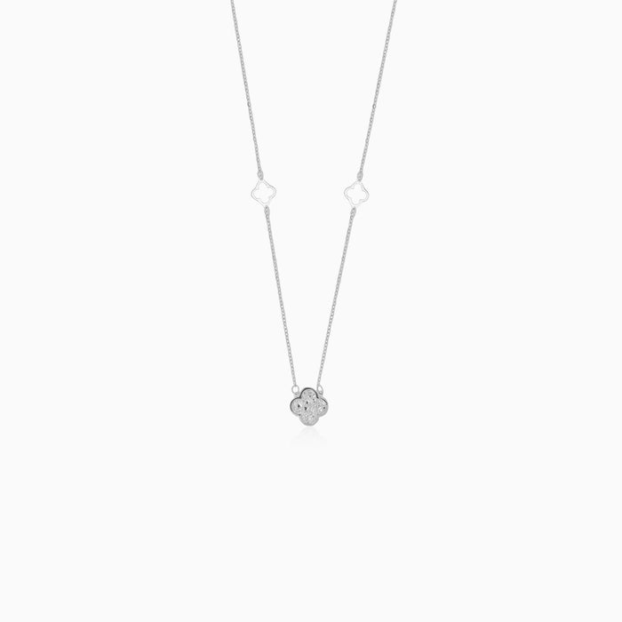 Silver Clover Station Necklace with Pendants