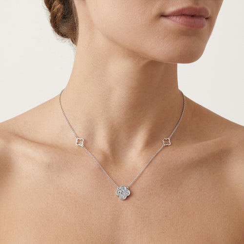 Silver Clover Station Necklace with Pendants
