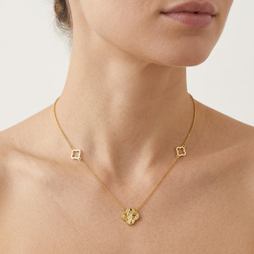 Gold Clover Motif Pendant Necklace