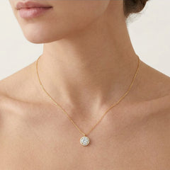 Gold CZ Halo Pendant Necklace