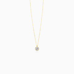 Gold CZ Halo Pendant Necklace