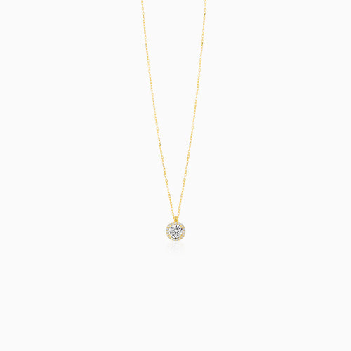 Gold CZ Halo Pendant Necklace