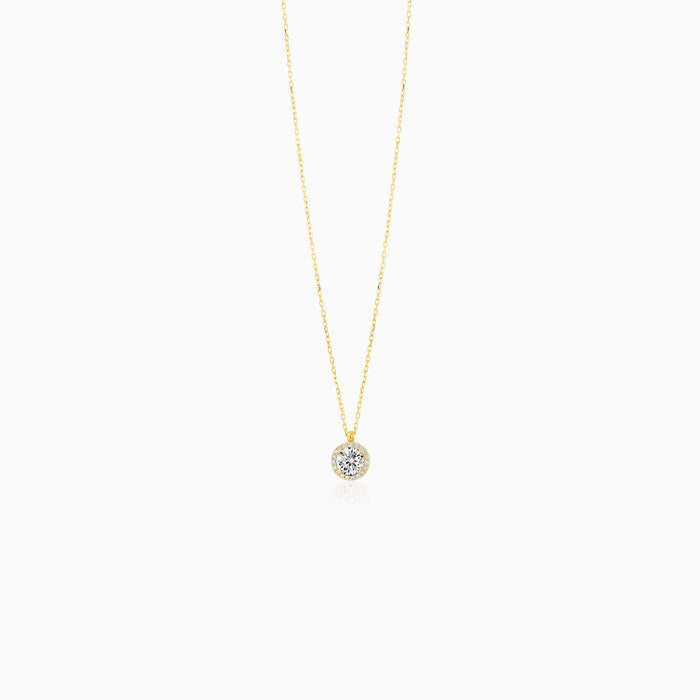 Gold CZ Halo Pendant Necklace
