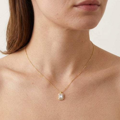 Pozlátený Náhrdelník s Príveskom a Zirkónom Emerald Cut