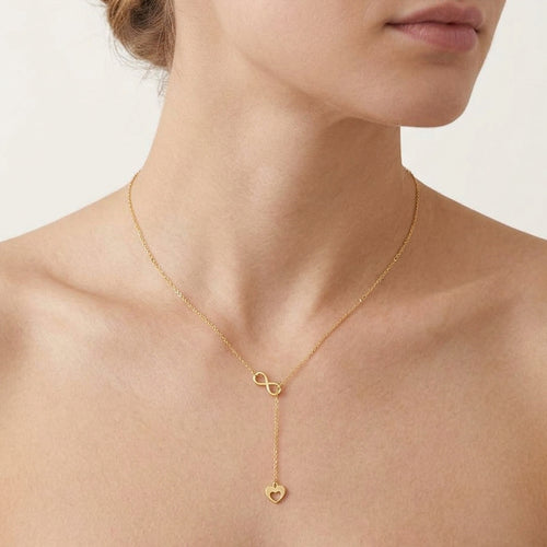 Gold Infinity Heart Lariat Necklace