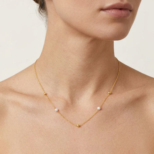 Gold Bead And Pearl Necklace