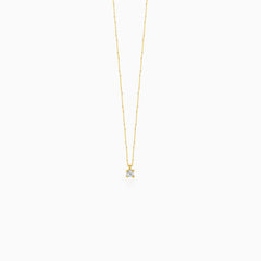 Solitaire Princess Cut CZ Yellow Gold Pendant Necklace