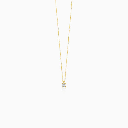 Solitaire Princess Cut CZ Yellow Gold Pendant Necklace