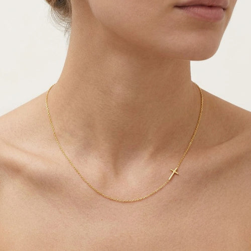 Gold Sideways Cross Necklace
