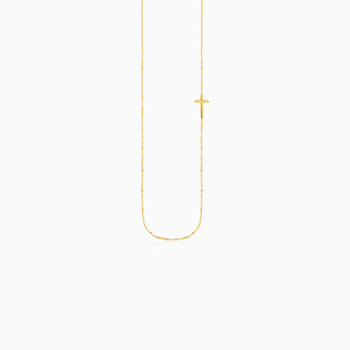 Gold Sideways Cross Necklace