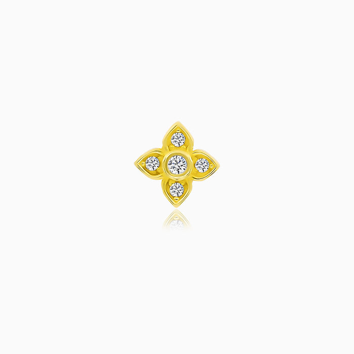 Four-Petal Gold Piercing With Zirconia