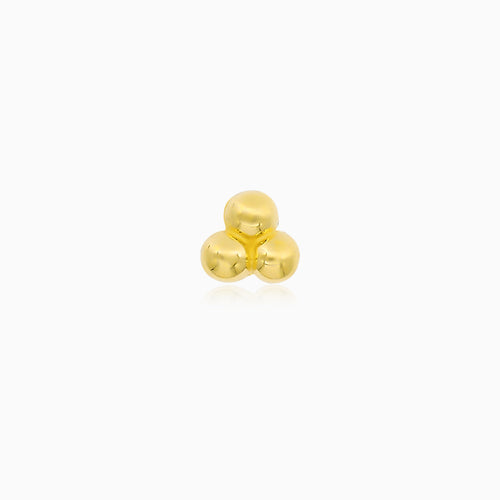 Pendiente elegante de oro con diseño de triple bolita