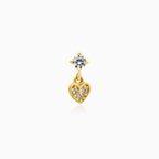 Schickes Zirkonia-Goldpiercing mit herabhängendem Herz