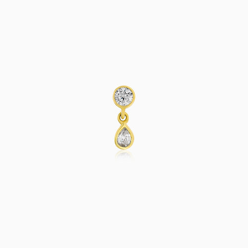 Yellow Gold Bezel-Set Drop Piercing With Zirconia