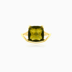 Special cushion-cut moldavite solitaire ring