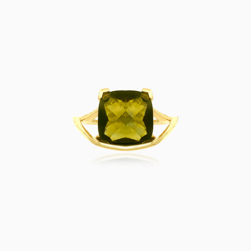 Special cushion-cut moldavite solitaire ring