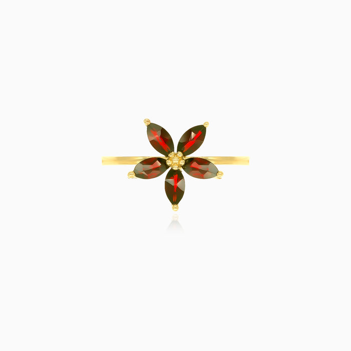 Marquise-Schliff Granat Blumen Design Ring