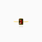 Simple emerald-cut garnet yellow gold ring