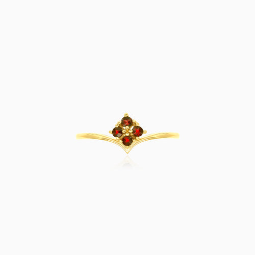 Yellow gold ring with four garnets