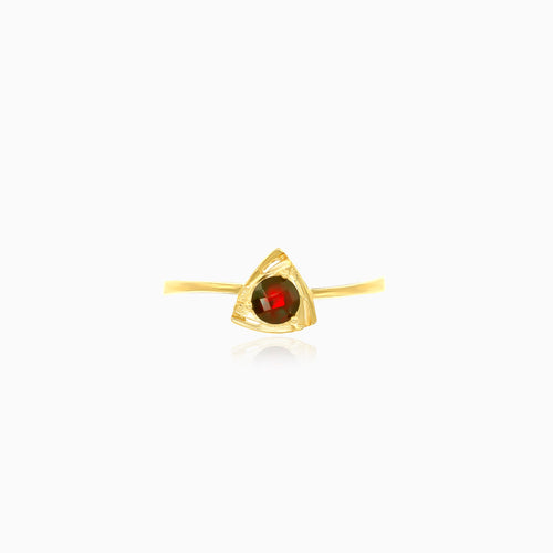 Round garnet ring in triangle design