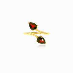 Leaf design ring with pear garnet