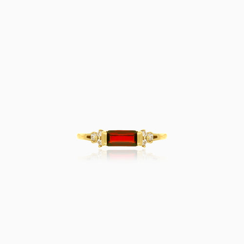 Garnet and cubic zirconia ring in yellow gold