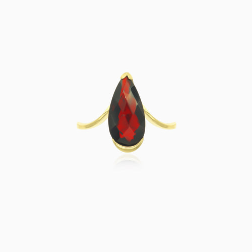 Simple pear cut garnet yellow gold ring