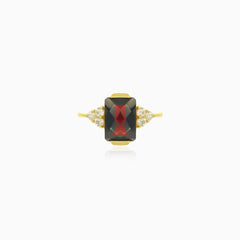 Stylish emerald cut garnet ring with cubic zirconia