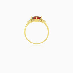 Stylish gold ring with garnet and cubic zirconia