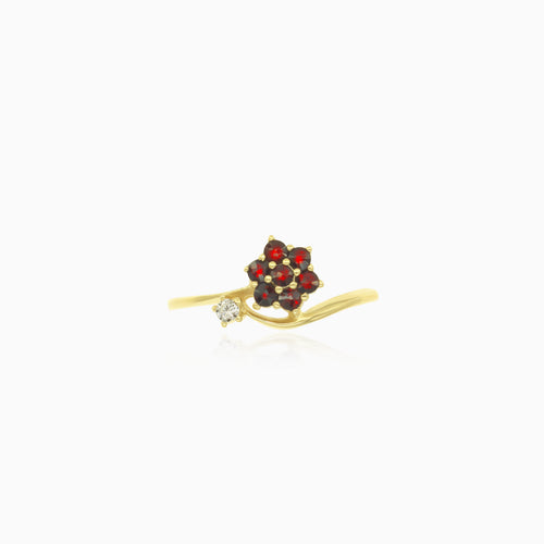 Yellow gold garnet flower ring