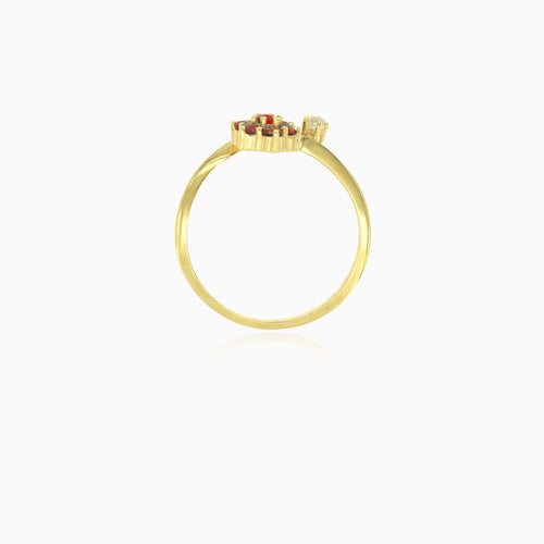 Yellow gold garnet flower ring