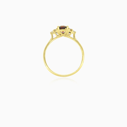 Stylish garnet and cubic zirconia gold ring