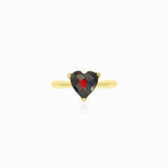 Yellow gold heart shaped garnet ring