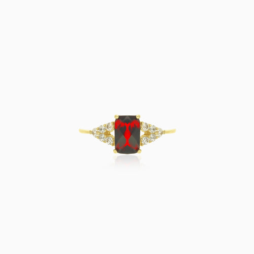 Elegant emerald cut garnet ring with cubic zirconia