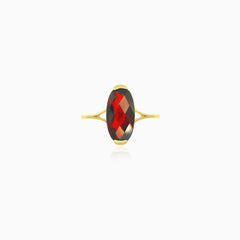 Garnet oval cut gold ring on bar set