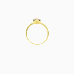 Garnet oval cut gold ring on bar set