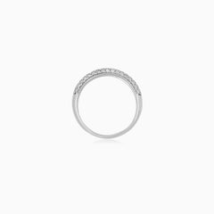 White Gold Triple Row Zircon Ring