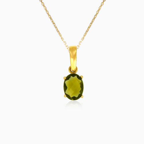 Yellow Gold Pendant with Moldavite Stone in Oval Cut