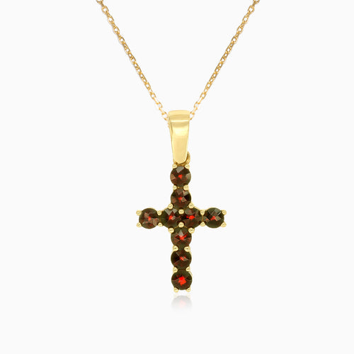 Stylový křížek s granátem ze žlutého zlata