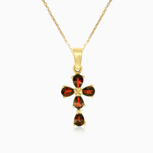 Garnet pendant cross with pear cut