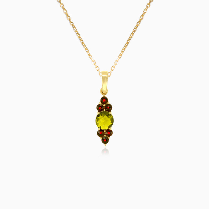 Radiance Céleste en Or Jaune avec Pierre Centrale de Moldavite et Grenat