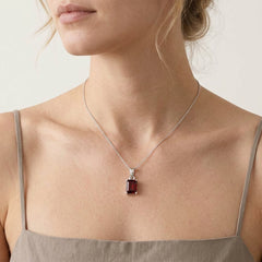 Emerald Cut Garnet White Gold Necklace