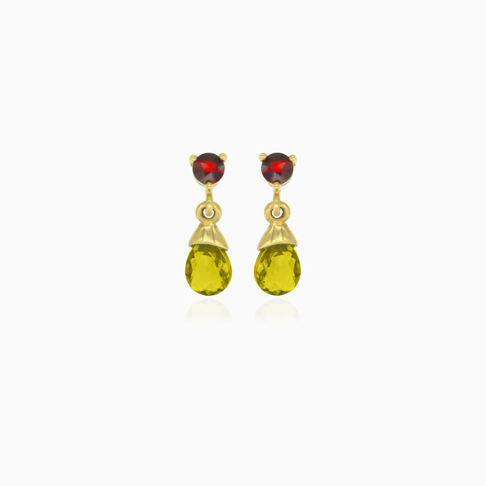 Granat- und Moldavit-Gold-Tropfenohrringe