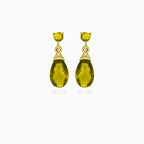 Moldavite gold dangling earrings