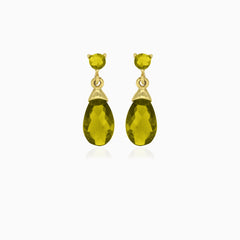 Moldavite gold dangling earrings