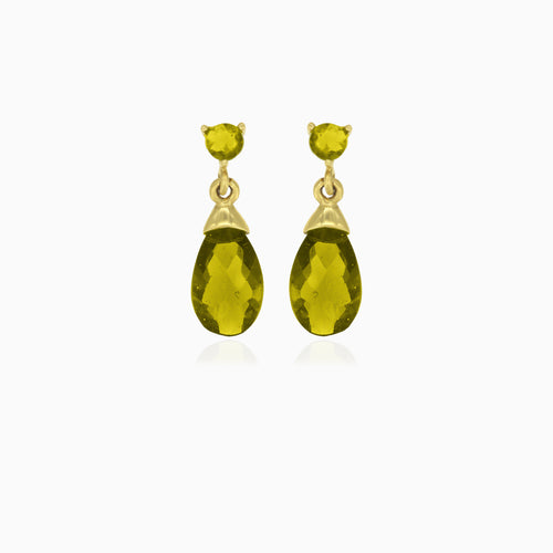 Moldavite gold dangling earrings