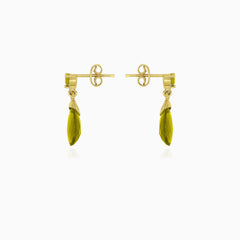 Moldavite gold dangling earrings